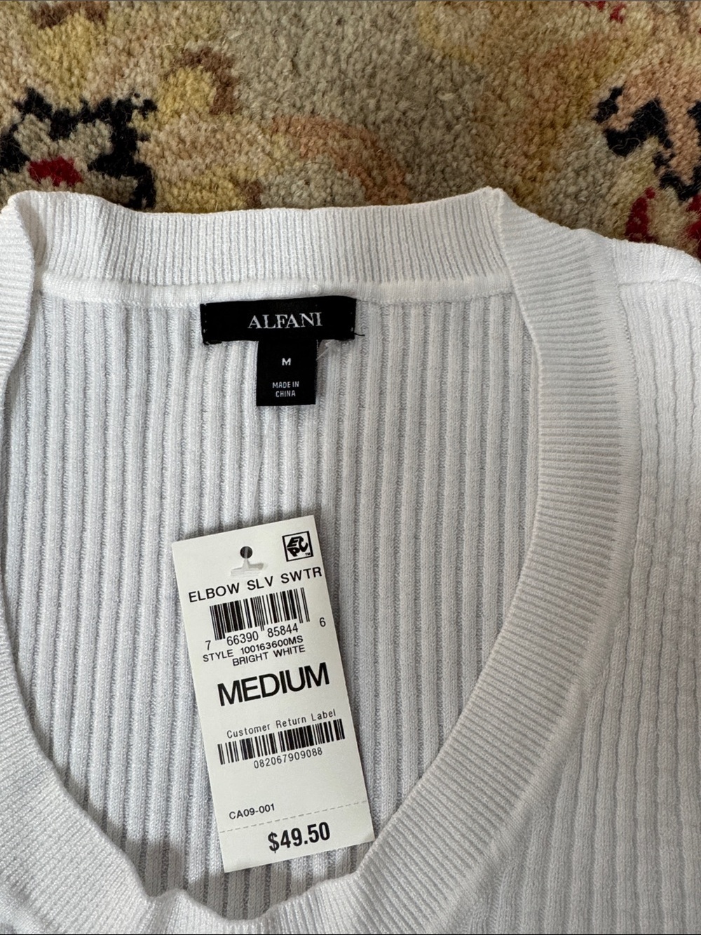 Alfani White Ribbed Scoop-Neck Stretch Knit Top - Picture 2 of 7